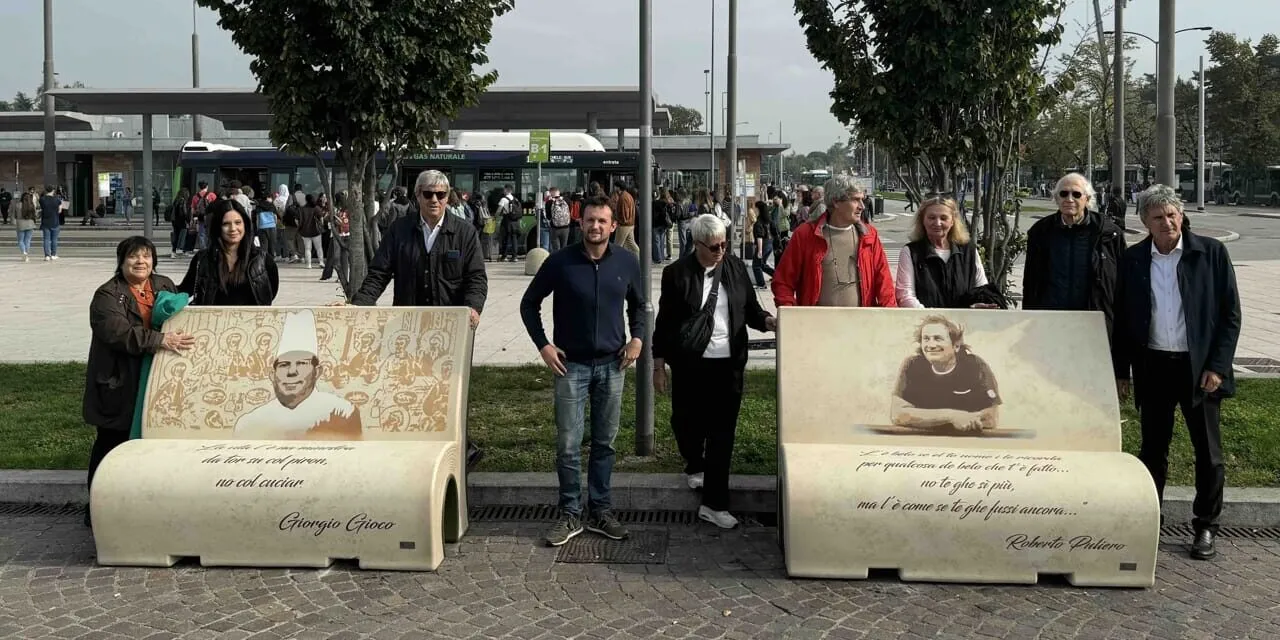 Two book-shaped benches to remember Veronese greats Roberto Puliero and Giorgio Gioco