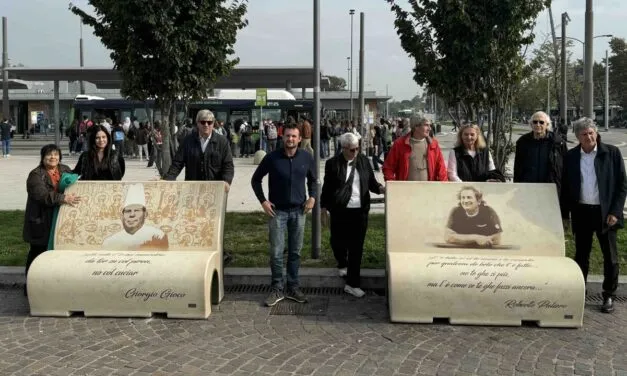 Two book-shaped benches to remember Veronese greats Roberto Puliero and Giorgio Gioco